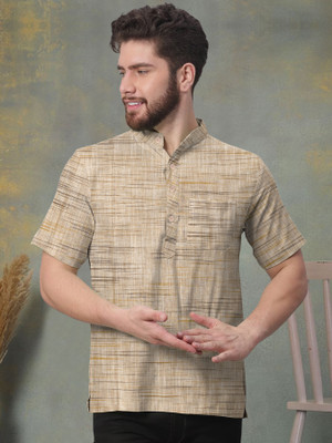 W S TEXTILE Men Solid Straight Kurta(Beige)