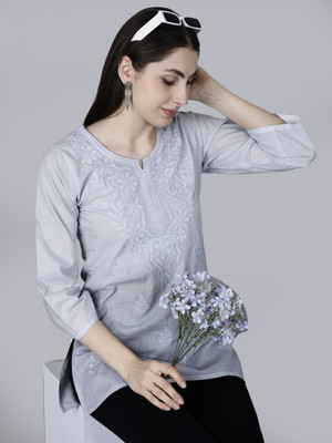 SHREE SHYAM FEBRIC Women Embroidered Straight Kurta(Grey)
