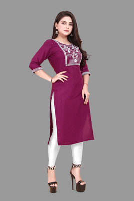 WOMENSILK Women Embroidered A-line Kurta(Purple)