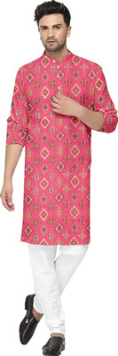 Enmozz Men Printed Straight Kurta(Yellow)