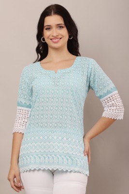 Jacinta Women Chikan Embroidery Straight Kurta(Blue)