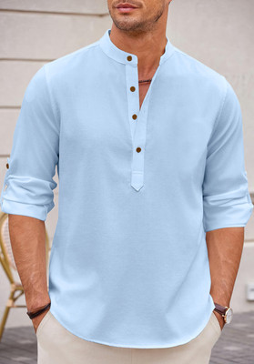zbio Men Solid Straight Kurta(Light Blue)