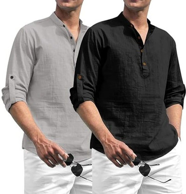 Amrit Trending Men Solid Straight Kurta(Light Blue, Black)