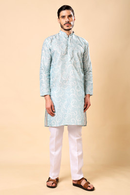 Ashak fashions Men Floral Print Straight Kurta(Grey)