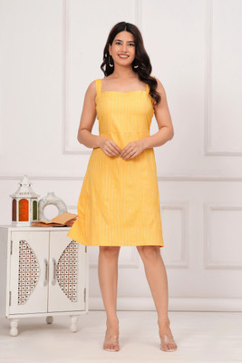 KRISHNA VASTRAM Women Printed A-line Kurta(Yellow)