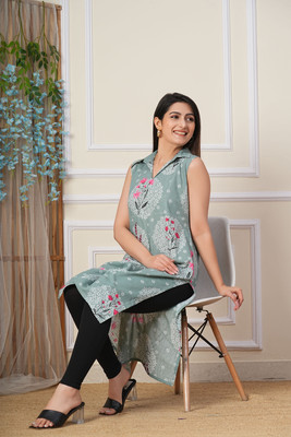 Lee Ropa Women Printed Straight Kurta(Grey)