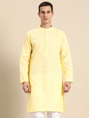 ANOUK Men Printed Straight Kurta(Yellow)