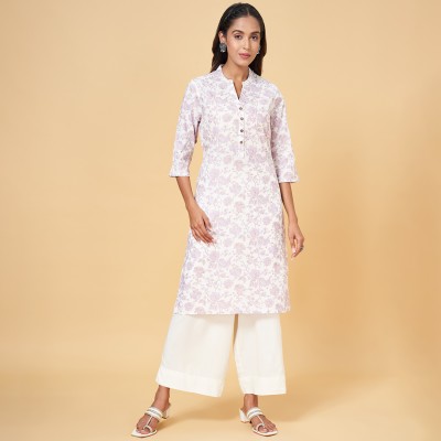 Rangmanch by Pantaloons Women Printed Straight Kurta(Pink, White)