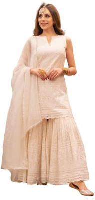Desi Choice Women Embroidered Anarkali Kurta(White)