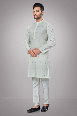 JUGG JUGG JEEYO Men Self Design Straight Kurta(White)