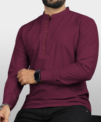 VTEXX Men Solid Straight Kurta(Maroon)