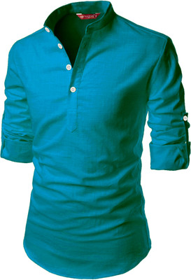 Yugnik Men Solid A-line Kurta(Dark Green)