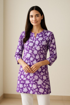 Trivedilt Women Floral Print A-line Kurta(Purple)