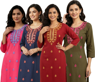 Badry Fashion Women Embroidered A-line Kurta(Multicolor)