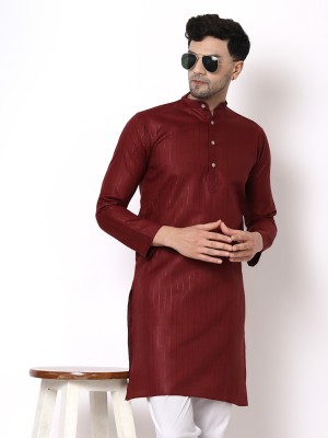 UNIQLOOT Men Striped Straight Kurta(Maroon)