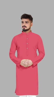 HouseOfCommon Men Solid A-line Kurta(Pink)