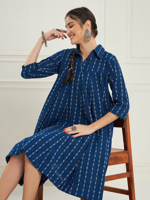 GEHU GARMENTS Women Ikat Anarkali Kurta(Blue)