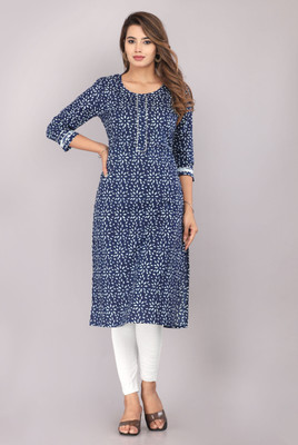 Kannahi Women Floral Print Straight Kurta(Blue)