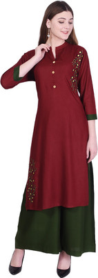 Bachuu Women Embroidered Straight Kurta(Maroon)