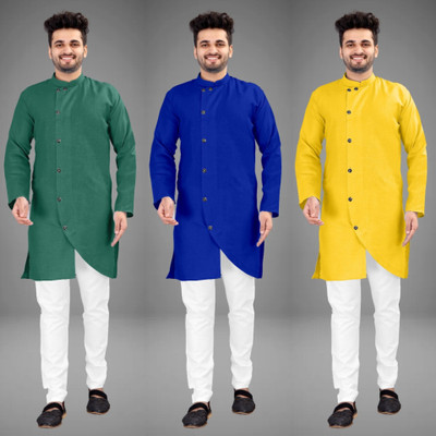 GRATITUDE ROCK Men Solid Trail Cut Kurta(Multicolor)