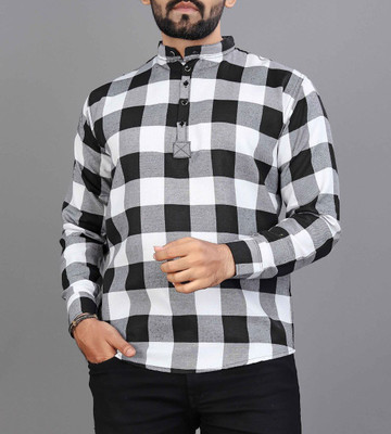 Ziyan tex Men Checkered A-line Kurta(Black)