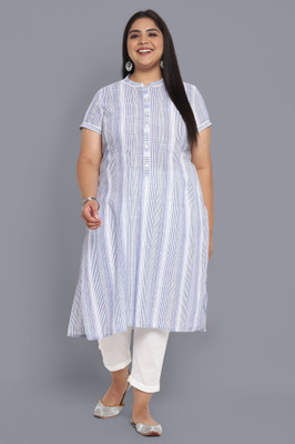 Aurelia Women Striped Straight Kurta(Blue)