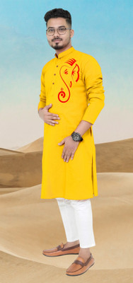 Darckchil Fab Men Printed Straight Kurta(Yellow)