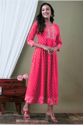 Shree Hari Sant Collection Women Printed Flared Kurta(Pink)