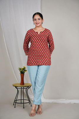 CHOURASYA Women Printed Straight Kurta(Red)