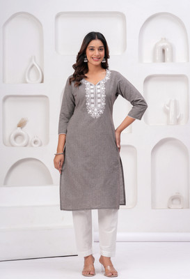 Bhavyansh International Women Embroidered Straight Kurta(Brown)