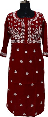 The Vastra Villa Women Chikan Embroidery Anarkali Kurta(Maroon)