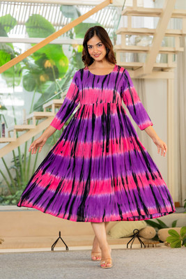TANTANATAN Women Printed Anarkali Kurta(Pink)
