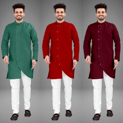 DIAMOND CLUSTER Men Self Design Trail Cut Kurta(Multicolor)