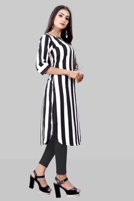 ak fashion mall Women Striped Straight Kurta(White, Black)
