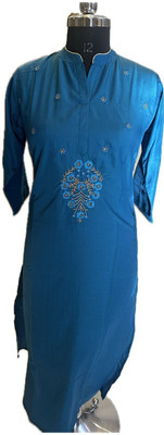 Angel Creations Women Self Design Straight Kurta(Blue)