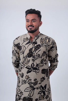 Varbandhan Men Printed Straight Kurta(Beige, Black)
