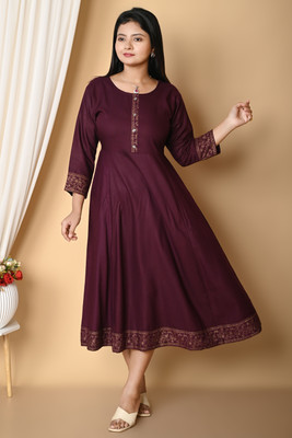Kurthit Women Printed Anarkali Kurta(Maroon)