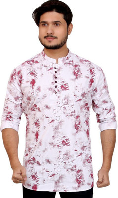 MADE IN THE SHADE Men Printed Straight Kurta(White, Maroon)