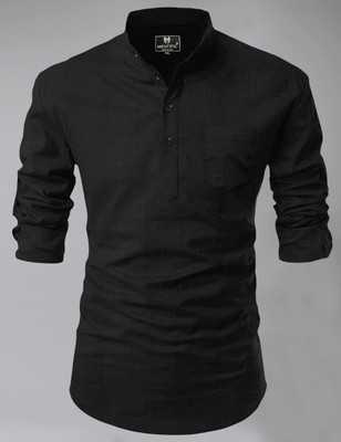 HouseOfCommon Men Solid Straight Kurta(Black)