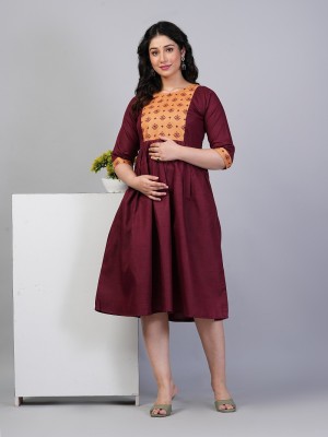 Hetsa Women Printed Flared Kurta(Maroon, Red)