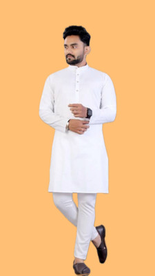 VINAARI Men Solid A-line Kurta(White)