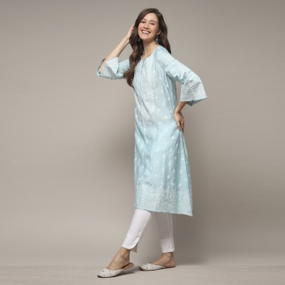 BIBA Women Printed A-line Kurta(Light Blue, White)