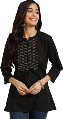 INAVISH Women Printed Straight Kurta(Black)