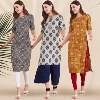 1 Stop Fashion Women Printed Straight Kurta(Multicolor)