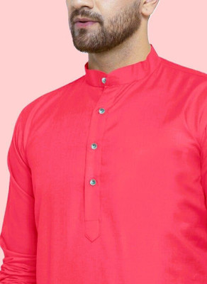 OmakarENT Men Printed Straight Kurta(Pink)