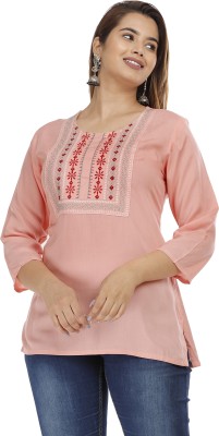 Pankti Creation Women Embroidered Straight Kurta(Pink)