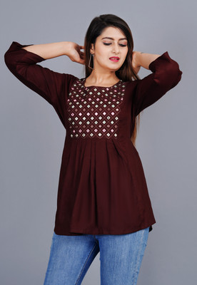 DRASHTI Women Embroidered Flared Kurta(Maroon)