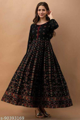 ShreeShyam Handicraft Women Floral Print Anarkali Kurta(Black)