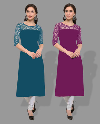 Dream Beauty Fashion Women Self Design Straight Kurta(Blue)