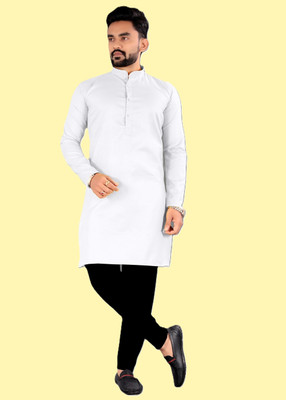 ART CURTAIN Men Solid Straight Kurta(White)